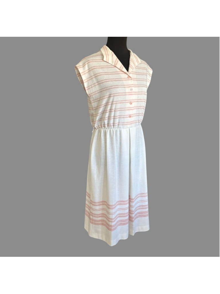 Vintage 80s Route One White & Pink Stripe Short Sleeve Shirt Dress Size S M P — image 4 of 8